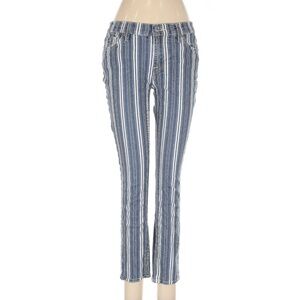 7 For All Mankind Blue and White Striped Boot Cut Jeans